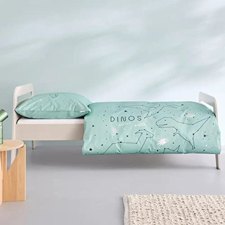 s.Oliver Kinderbettwäsche Dino 135x200 cm - 100% Baumwolle, praktischer Reißverschluss & maschinenwaschbar, Bettwäsche für Kinder Dinosaurier & Sterne 2tlg. Mint – Bild 2