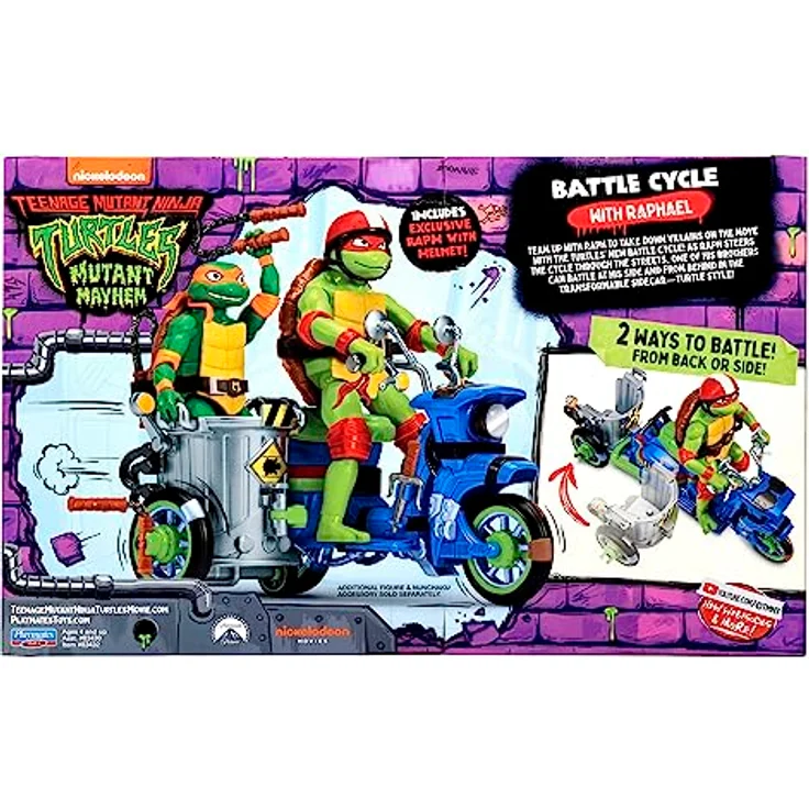 Merkloos TMNT Mutant Mayhem Ninja Battle Motor, Spielzeug-Sammelfigur mit Turtle Cycle und transformierbarem Seitenwagen, inklusive spezieller Waffen – Bild 7