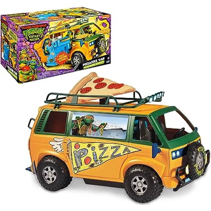 Giochi Preziosi Caravana Teenage Mutant Ninja Turtles Pizzawagen, detailreiches Fahrzeugspielzeug mit Platz für bis zu vier Figuren, beweglichen Teilen und integriertem Pizzaofen-Fach