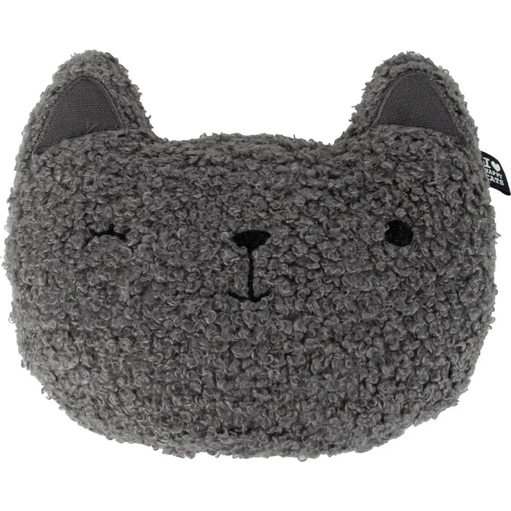 D&D Katzenspielzeug I Love Happy Cats "Zoran", katzenförmiges Trapkissen aus Teddy-Stoff, grau, inklusive nachfüllbarem Täschchen für Kräutermischung