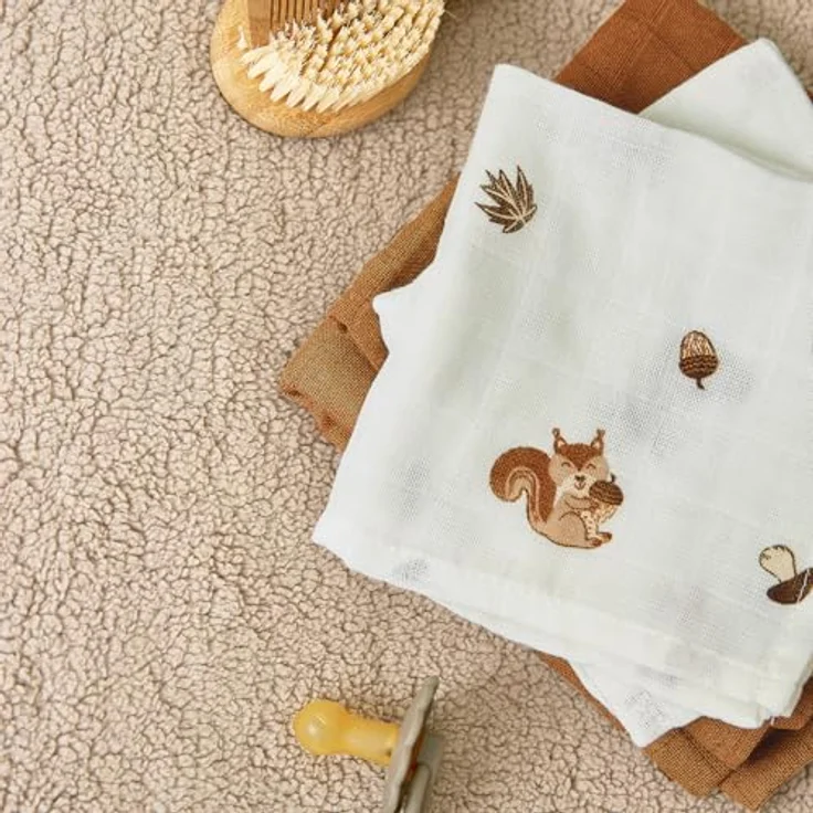 Meyco Baby Forest Animals Toffee, 3er Set Spucktücher aus Musselin, 30x30 cm – Bild 2