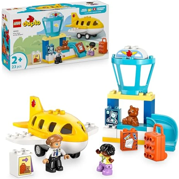 LEGO DUPLO Town Erster Besuch im Flughafen, Montessori Spielzeug für Kleinkinder mit Flugzeug und 2 Figuren, Lernspielzeug für kreative Rollenspiele, Geschenkidee für Kinder ab 2 Jahren, 10443 – Bild 1