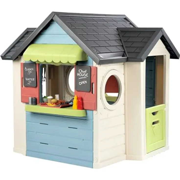 Smoby Life - Chef Spielhaus, wetterfestes Gartenhaus mit 60% Recycling-Anteil, 124x132x135 cm, Spielküche und Verkaufstheke für Kinder ab 2 Jahren