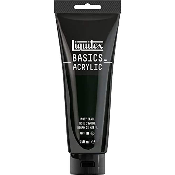 Liquitex Basics Acrylfarbe 250ml - Elfenbeinschwarz, monopigmentierte Künstlerpigmente, lichtecht, mittlere Viskosität, seidenglänzender Finish, Archivqualität – Bild 1