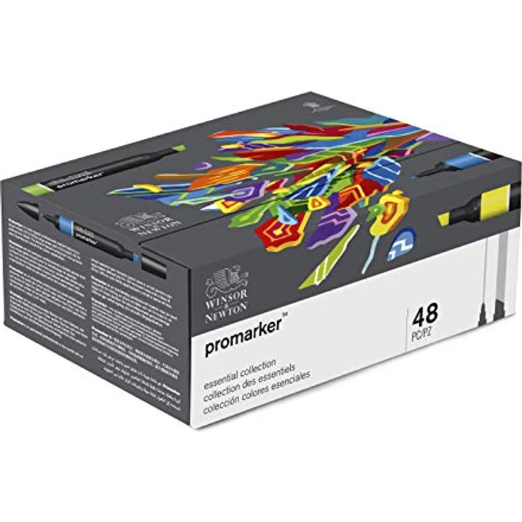Winsor & Newton 290067 ProMarker Box , Professionelle Layoutmarker mit streifenfreier Farbadeckung - 2 Spitzen, fein und breit für Zeichnungen, Design und Layouts - 48 Farben Set, 1 stück (1er Pack) – Bild 1