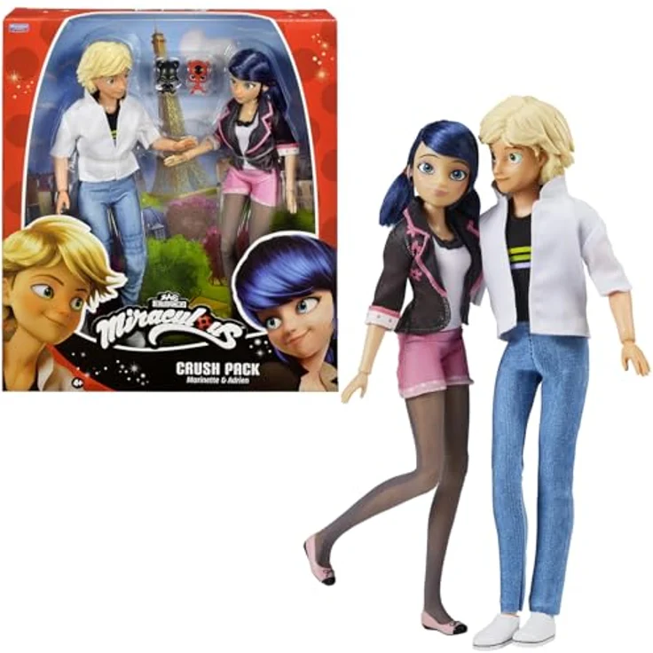BANDAI Miraculous Ladybug Spielset, 2 Puppen Marinette und Adrien, 26 cm mit Zubehör, Spielzeug ab 4 Jahren, P50377 – Bild 1