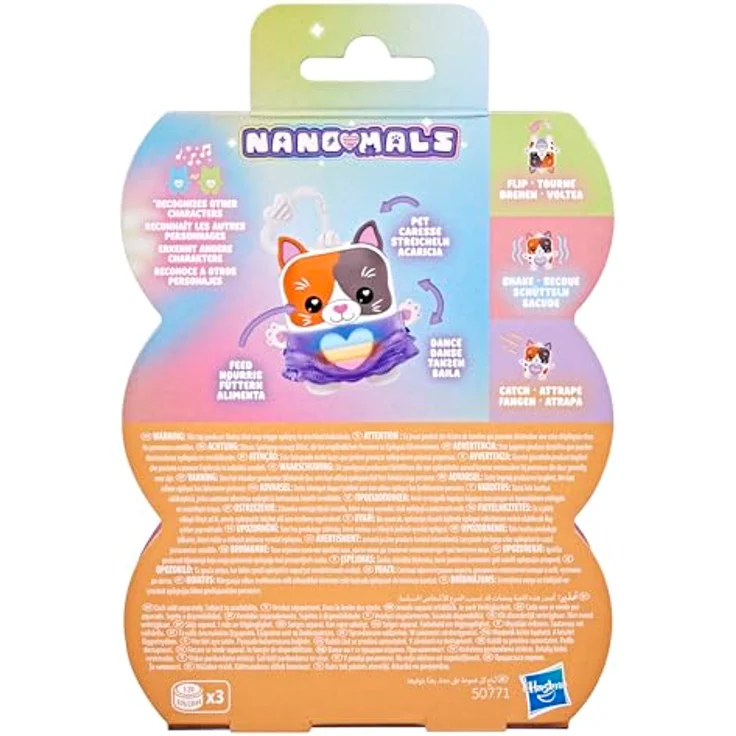 Nano-Mals Purrnelope, elektronisches Fidget-Tierchen mit farbwechselnder Herzanzeige, lila Kleid und Clip für Schlüsselanhänger – Bild 10