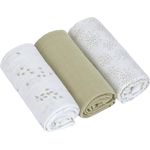 LÄSSIG Baby Puckdecke Spuckdecke Pucktuch Mulltuch 3er Set Baumwolle 60 x 60 cm/Swaddle & Burp Blanket M Leave Olive/Milky Bio-Baumwolle atmungsaktiv & pflegeleicht