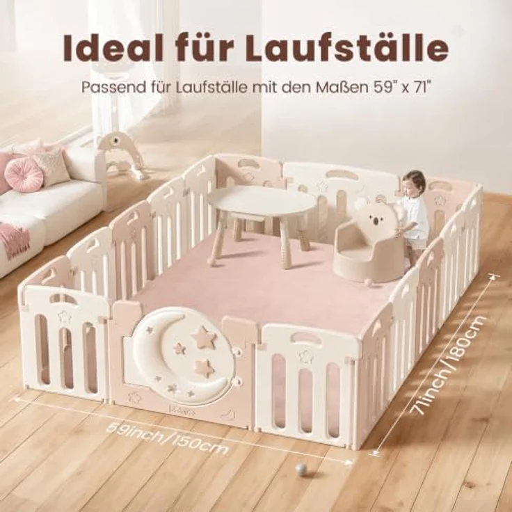 Tuocal Krabbelmatte Baby Spielmatte 150x180x3cm, extra dicke Memory-Schaum, rutschfeste Unterseite, Rosa – Bild 3