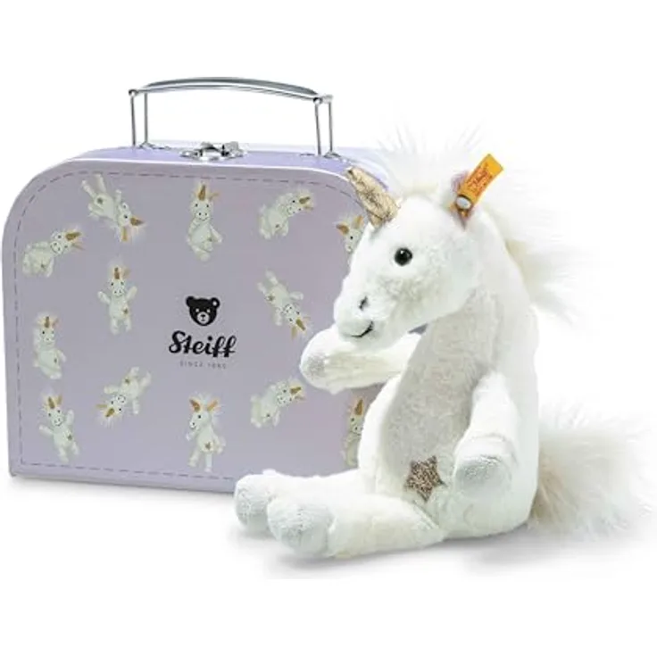Steiff Plüsch Einhorn Kuscheltier Unica im Koffer, weiß, 20 cm, waschmaschinenfest