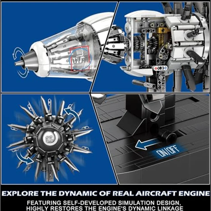 Reobrix Flugzeugtriebwerk-Modellbausatz, motorisierter Jet-Turbofan-Motor, 1351-teilig, STEM-Lernspielzeug für Erwachsene und Jugendliche – Bild 4