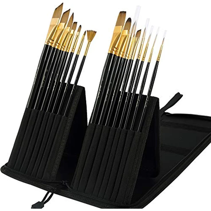 Mont Marte Pinsel Set 15 Stück, Premium Pinsel in edler Pinseltasche für Wasserfarben, Acrylfarben und Ölfarben, ideal für Anfänger und Profis – Bild 1