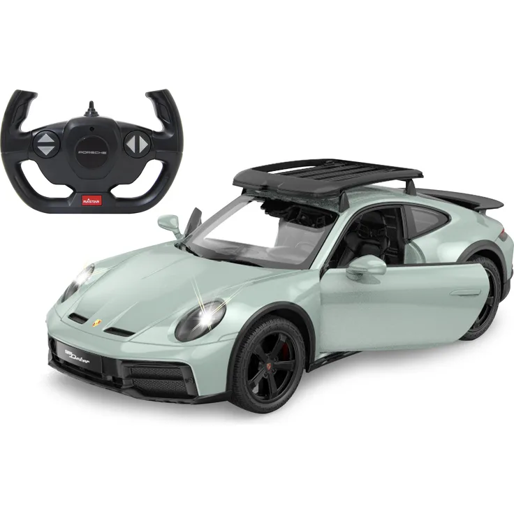 Jamara Porsche 911 Dakar 1:14 Deluxe Car Modell, 2,4GHz, grün schattiert, mit manuell öffnenden Türen