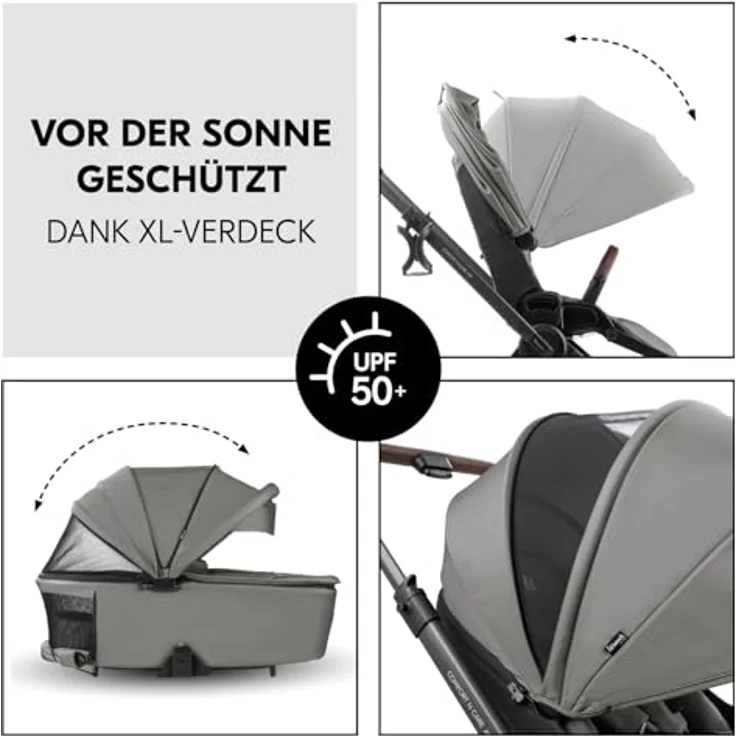 Hauck Kombi-Kinderwagen Comfort N Care Air Set, 2 in 1 mit Luftreifen, inkl. Babywanne, Sportsitz, Beindecke und Getränkehalter, Dark Grey, mit Gratis Mobilitätsgarantie – Bild 7