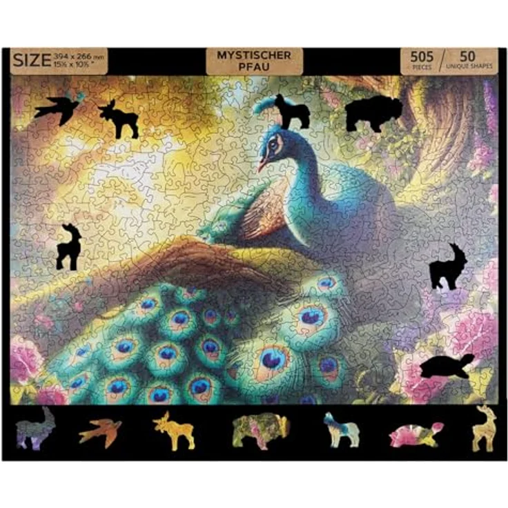 HCM Kinzel Holzpuzzle Mystischer Pfau, 505 Teile, detailreiches Design, hochwertiges Holz, leuchtende Farben, langlebige Premium-Qualität – Bild 5
