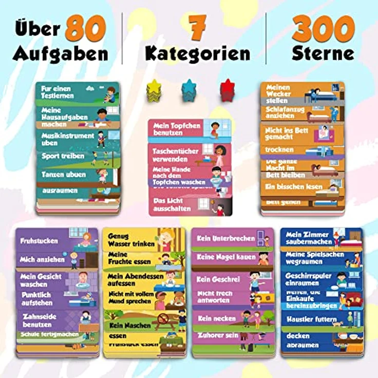 Belohnungstafel für Kinder – perfekt für Kleinkinder, zum Lernen von Verantwortung und für das Sauberkeitstraining – enthält 80+ Magnet-Aufgaben Und 300 Sterne - Aktualisierte Version, auf Deutsch – Bild 3