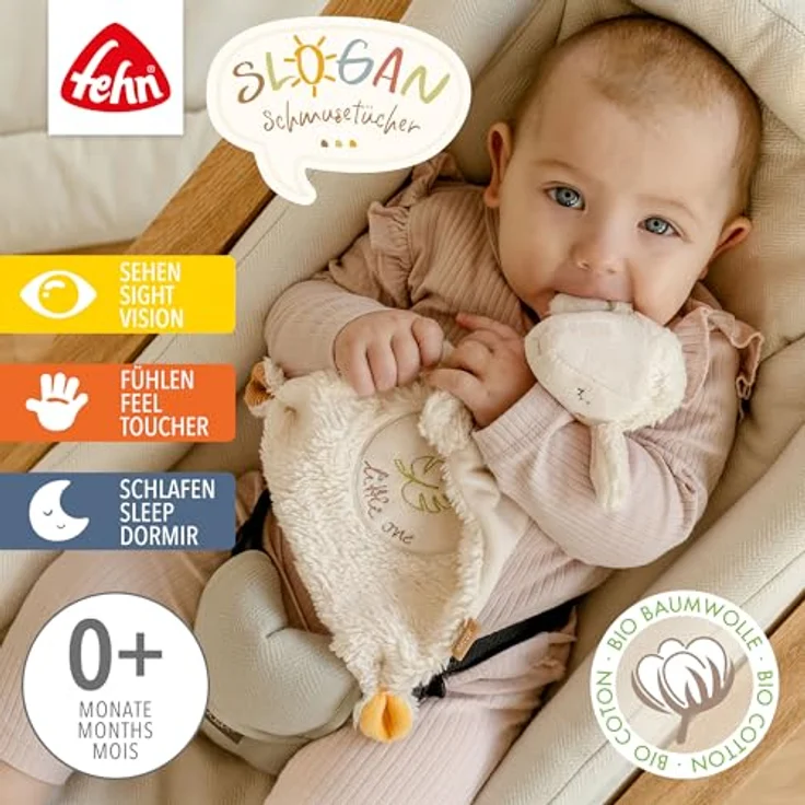 Fehn Schmusetuch Schaf Dream Big – Kuschelspielzeug mit individueller Bestickung, 2 in 1 Schnuffeltuch für Babys & Kleinkinder, kbA Baumwolle, grau – Bild 2