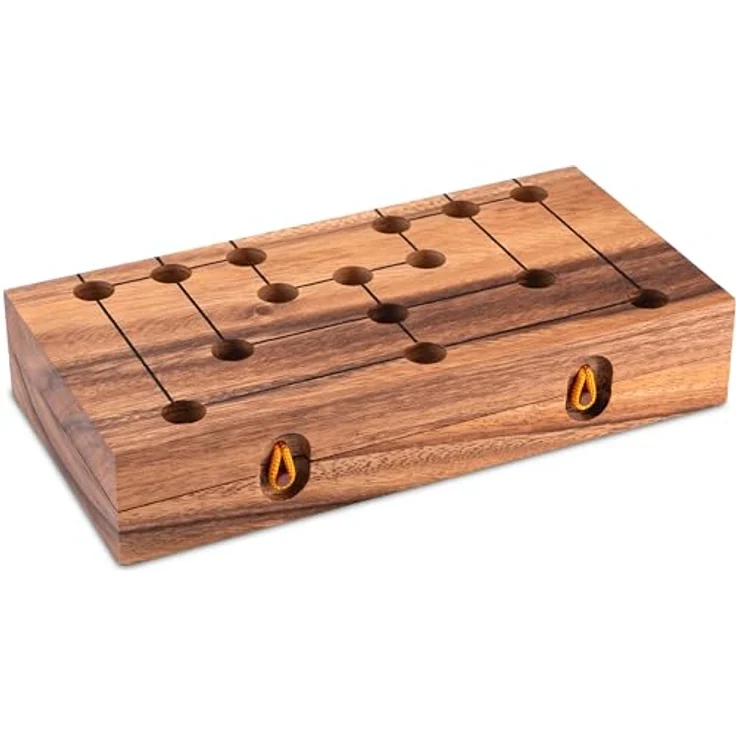 LOGOPLAY Spiel Mühle Gr. XL klappbar, Gesellschaftsspiel für 2 Spieler, mit farbigen Steckern und stabilem Holzkasten, gelb/rot – Bild 2