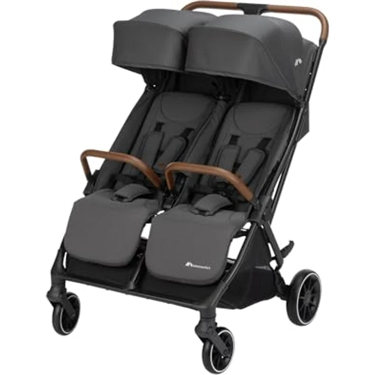 Bebeconfort Mane Duo Geschwisterwagen, 0+ bis 22kg, automatisches Klappsystem, drehbare Sicherheitsbügel, Regenverdeck, Mineral Graphite – Bild 1
