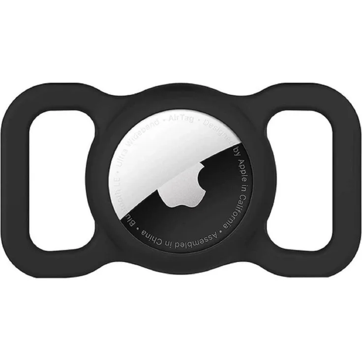 COFI 1453 Schlüsselanhänger Silikonhülle für Apple AirTag, schwarz, für Hunde- und Katzenhalsband, wasser- und kratzfest, universelle Passform 2-2,5 cm