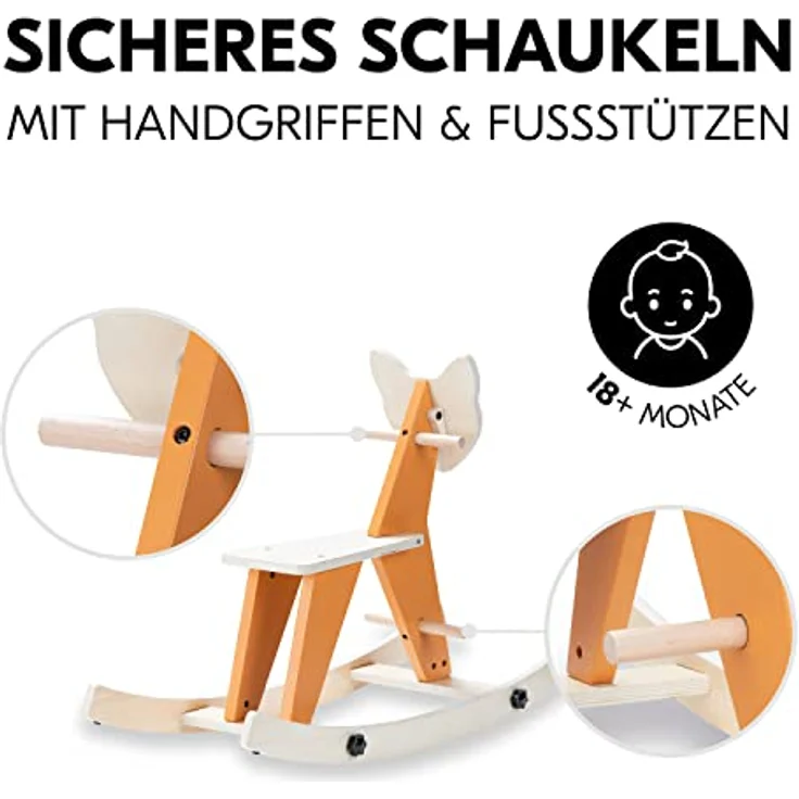 hauck Schaukeltier für Kleinkinder Rock N Swing ab 18 Monate bis 50 kg, Schaukelpferd Holz (FSC® Zertifiziert), Kufen Drehbar - Umbaubar zum Schaukelsitz (Fox) – Bild 4