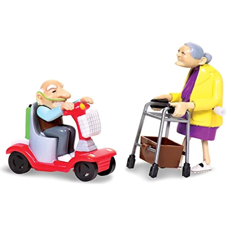 Merkloos Racing Granny & Speeding Grandad, aufziehbare Seniorenfiguren mit Gehwagen und Scooter, detaillierte Ausführung – Bild 3