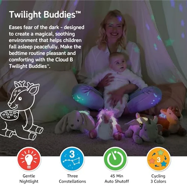 Cloud B Twilight Buddies Fawn, Beruhigungs-Nachtlicht und Sternenprojektor mit sanfter Helligkeit, 3 Farben, 3 Sternbilder, Auto-Shutoff – Bild 2