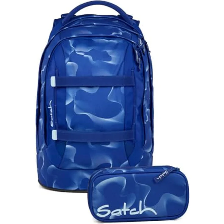 Satch pack Schulrucksack Set 2tlg. inkl. Schlamperbox mit 3D Soft-Mesh Rückensystem, Organisierungsfach und Geodreieck, Vibrant Blue – Bild 1