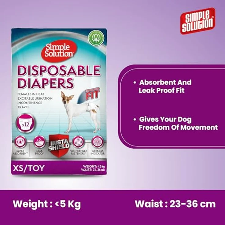 Simple Solution Einweg-Hundewindel für Hündinnen, saugfähige Windeln mit elastischem Bund und Nässeindikator, 12 Stück – Bild 4