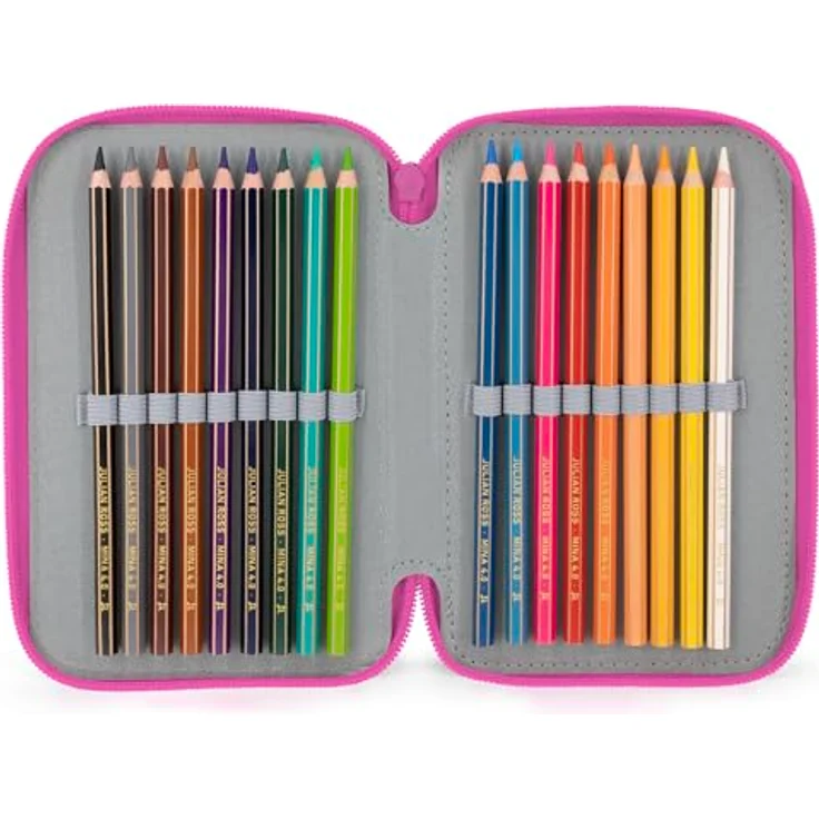 Clondo 3-Fach Federmäppchen Mädchen, gefüllt mit 46 Teilen - inklusive radierbarer Gelstifte, Filz- und Buntstifte, ideal für Schule und Geschenke, 20 x 12 x 7 cm – Bild 3