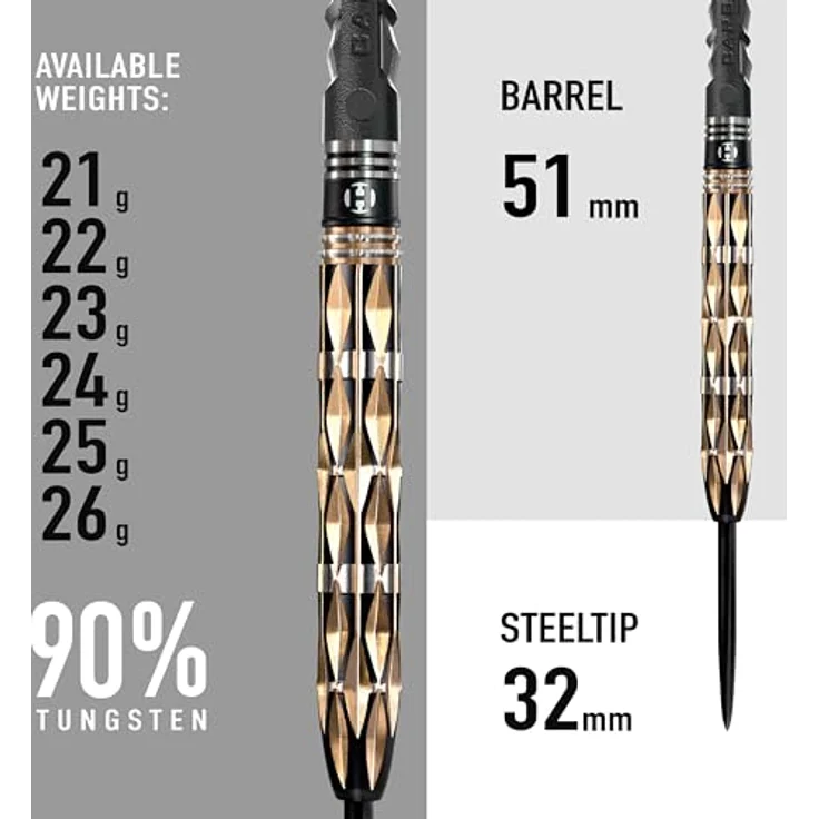 Harrows Imperial Diamond 90% Tungsten Dartpfeile, 24g mit diamantgefrästem Griff und Nickel-Silber-Schäften – Bild 3