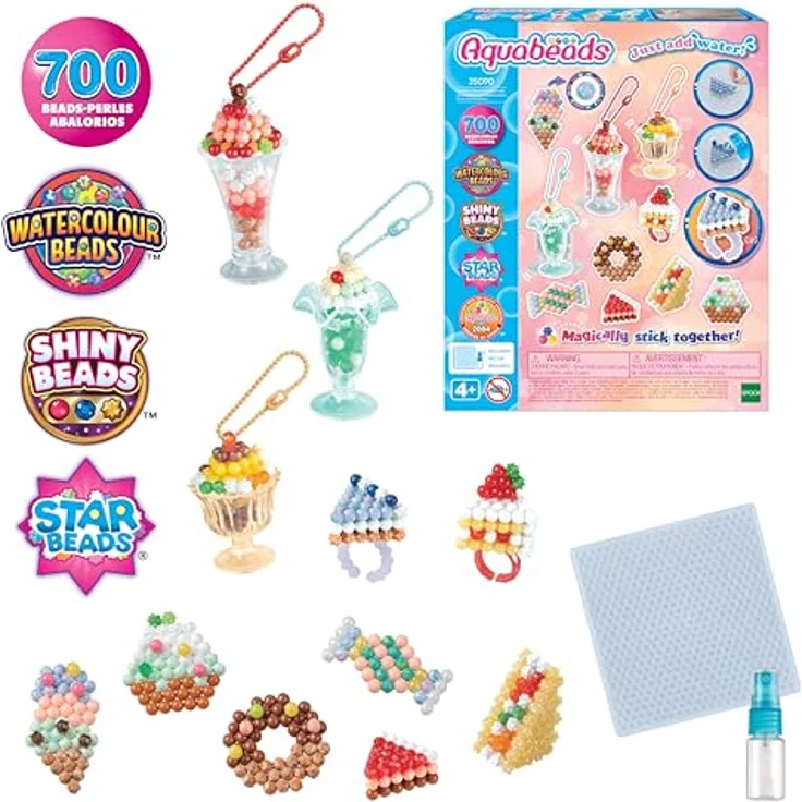 Aquabeads Kreativset Süßigkeiten Anhänger Bastelset, 700 bunte Perlen, ideal für Kinder ab 4 Jahren, inklusive Anhänger- und Ring-Adaptern – Bild 3