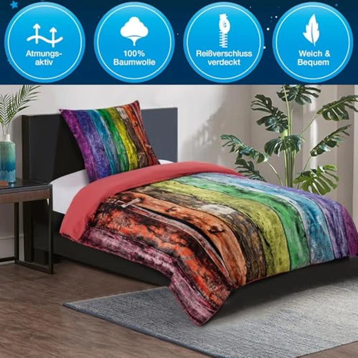 Sanilo® Bettwäsche 135x200 cm, 100% feinste Baumwolle, Rainbow, Oeko-TEX Zertifiziert – Bild 4