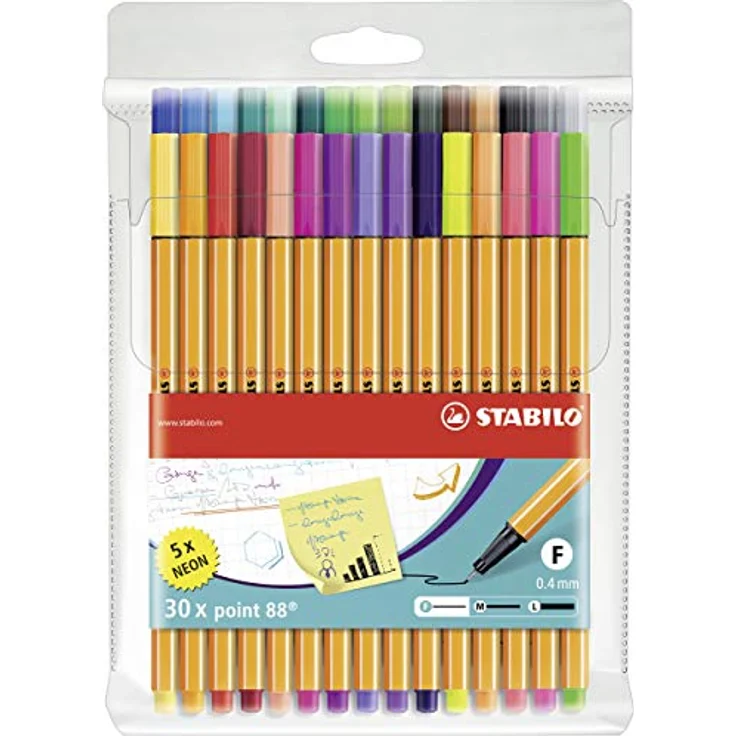 Fineliner - STABILO point 88 - 30er Pack - mit 30 verschiedenen Farben inklusive 5 Neonfarben – Bild 1