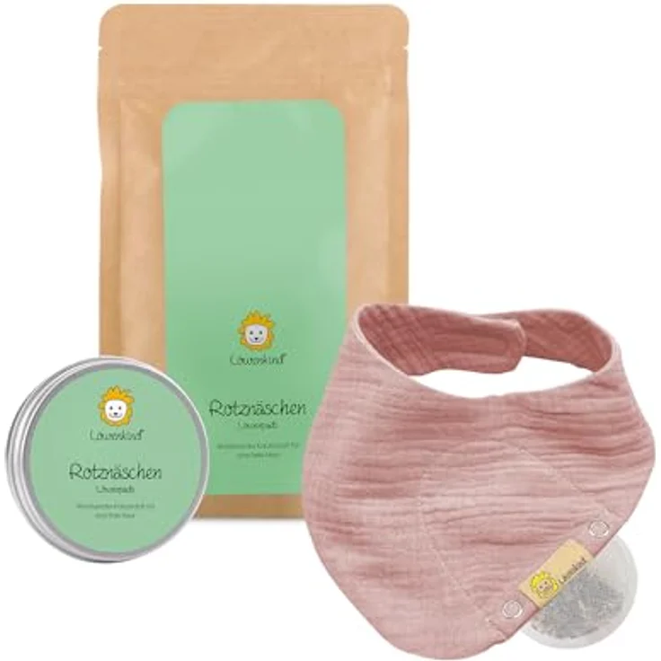 LÖWENKIND Rotznäschen-Set, Natürliche Kräuterpads ohne ätherische Öle, ab Geburt, 75 Tage Anwendung, Altrosa – Bild 1