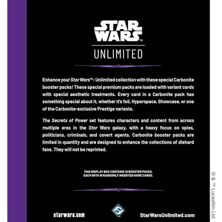 Asmodee - FFG - Star Wars: Unlimited Trading Card Game - Secrets of Power - Carbonite Booster Display mit 12 Boostern, limitierte Auflage, 16 Karten pro Booster, inklusive Prestige-Karten, geeignet für 2+ Spieler, Englisch – Bild 4