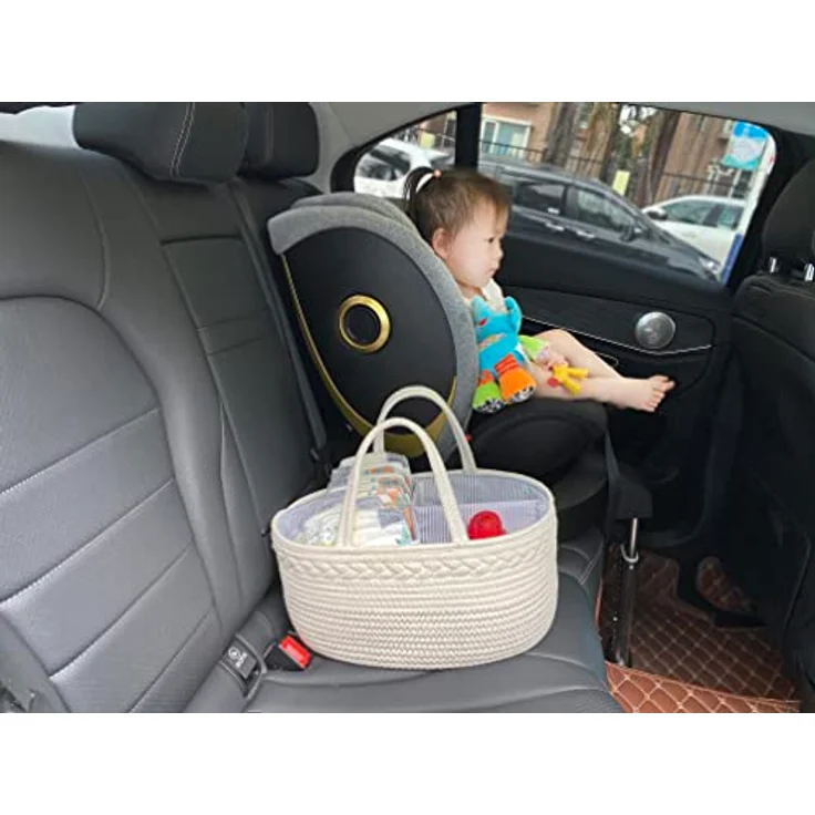 YeaYee Baby Windel Caddy Organizer, Multifunktionale Aufbewahrungsbox mit wechselbaren Fächern, 100% Baumwoll-Leinen, tragbarer Schwarz für Babyparty-Geschenk – Bild 5