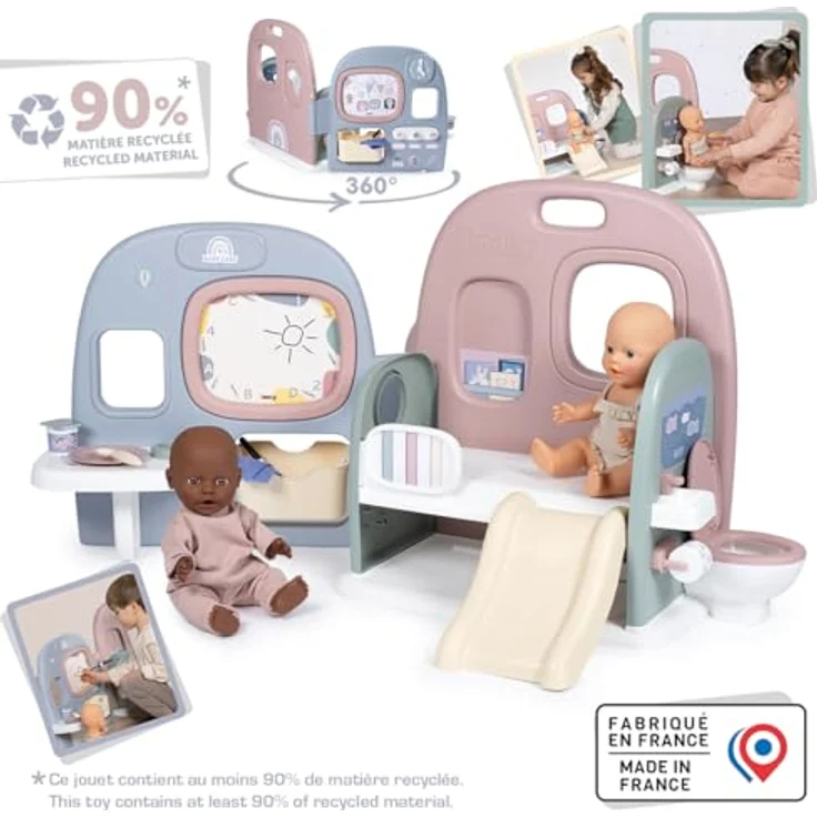 Smoby Baby Care Puppen-Kita, klappbares Puppen-Spielcenter mit 360° rundum Spielfläche, 6 Zubehörteilen, nachhaltig aus 90% Recyclingmaterial in Frankreich, ab 3 Jahre – Bild 3