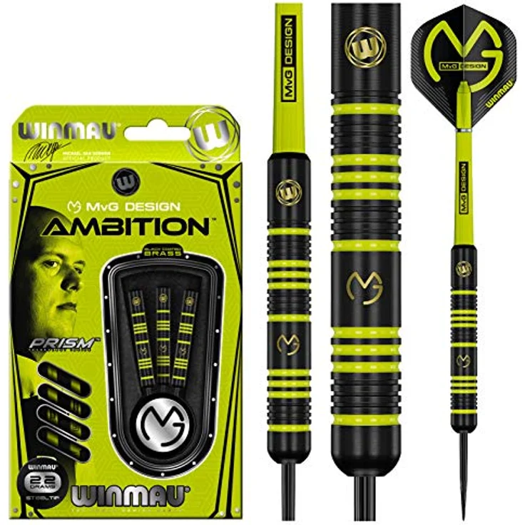 WINMAU Michael Van Gerwen MvG Ambition 22g Steeltip Dartpfeile Set mit Nylon Schäften und Mega Standard Flights – Bild 4