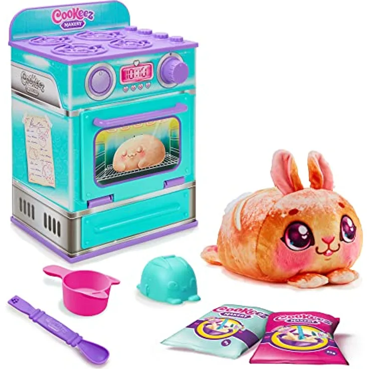 Cookeez Makery Ofen-Spielset in türkis mit niedlichem Überraschungseffekt durch Verwandlung zu einen süß duftendem, warmen und interaktivem Plüsch: Mit Zubehör. Welche Überraschung wirst du backen