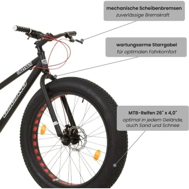 26 Zoll Galano Fatman 4.0 Zoll FAT TYRE Fatbike, Farbe:Schwarz - Preisvergleich – Bild 3