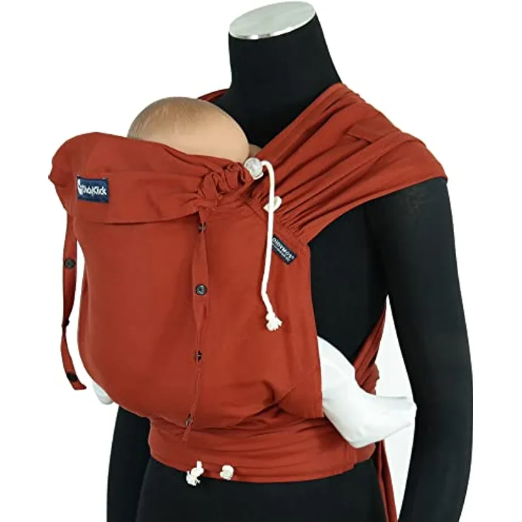 Didymos DidyKlick 4u, Babytrage Half-Buckle in Rusty Red, ergonomische Tragehilfe mit verstellbarem Bauchgurt und Kopfstütze, aus kbA-Baumwolle