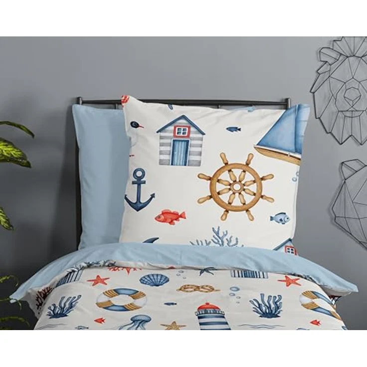Good Morning Kinder Bettwäsche 135x200 Ahoy Maritim Leuchtturm hellblau 33087 - 2-teilig, 100% Baumwolle, Öko-Tex Standard 100, BCI – Bild 3