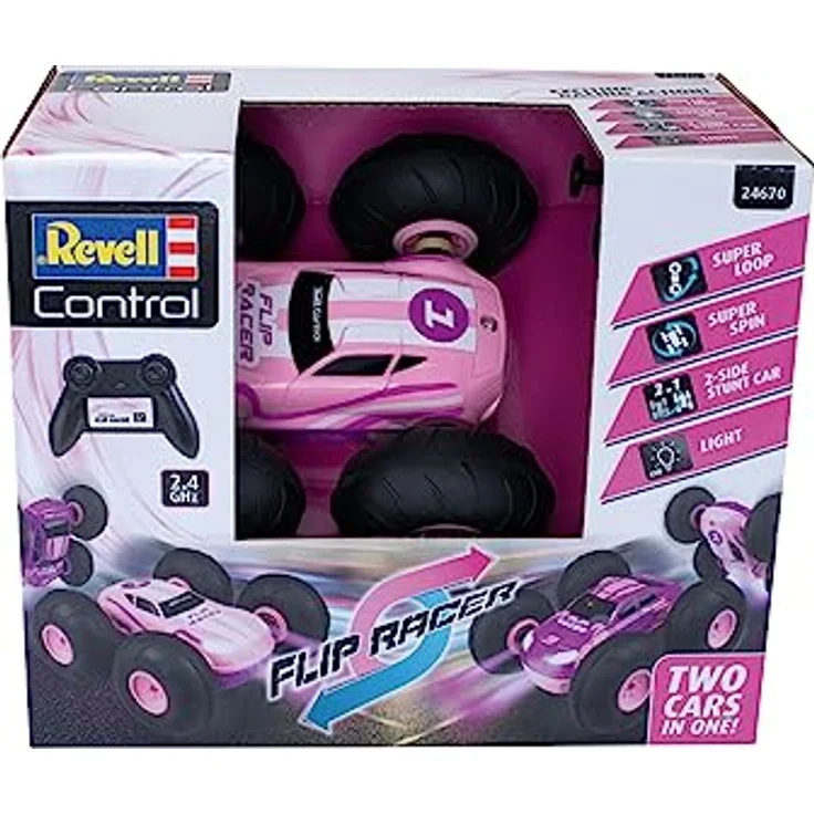 Revell Control Stunt Car Flip Racer Pink I Doppelter Fun-Spaß mit Flip-Funktion I 360° Spins für spektakuläre Stunts I Präzise Steuerung I mit LED-Scheinwerfern I Perfekt für Kinder ab 8 Jahren – Bild 2
