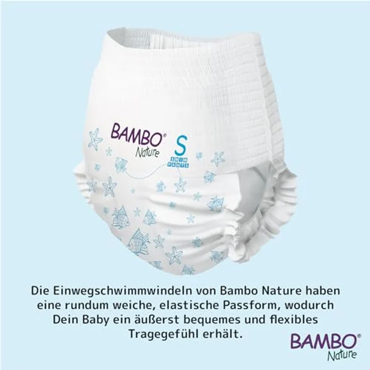 Bambo Nature Schwimmwindel Baby, Größe S (7-12 kg), 12 St. Einweg-Badehose mit Secure-Fit, auslaufsicherem Komfort und elastischem Bund – Bild 3