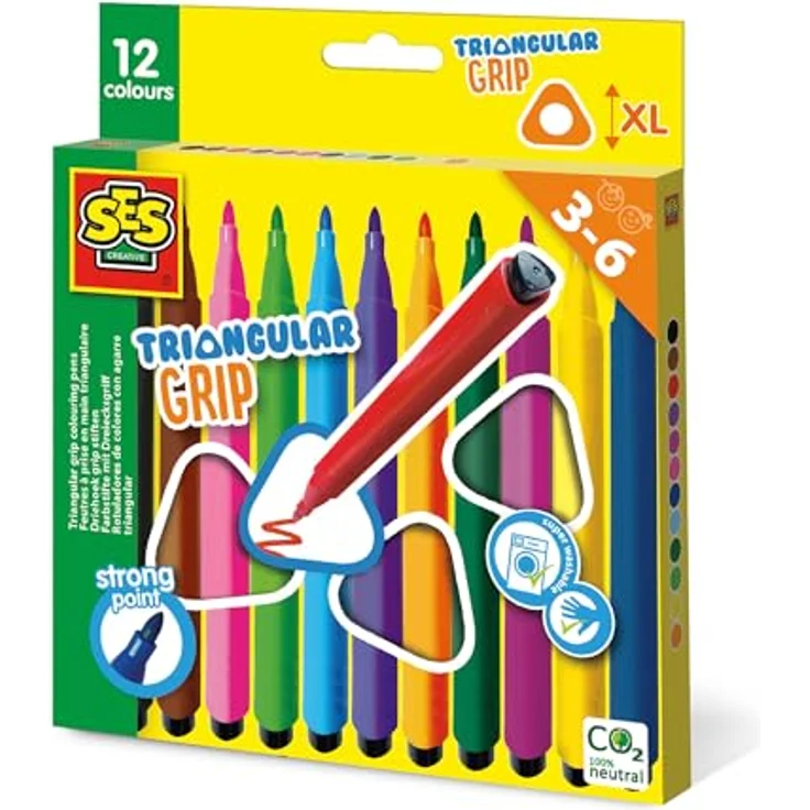 SES Creative Triangular Malstifte, Ergonomische Dreikant-Buntstifte in leuchtenden Farben, waschbar, für kleine Künstler – Bild 1
