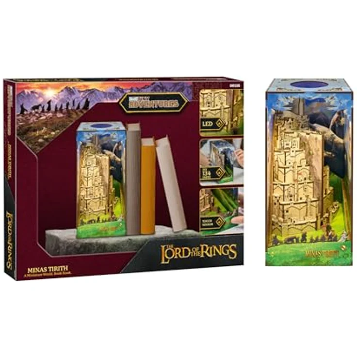Revell Tiny Adventures Buchstütze Minas Tirith, 3D Diorama der Weißen Stadt aus Holz mit LED-Beleuchtung, Bastelset für Fantasy-Fans – Bild 1