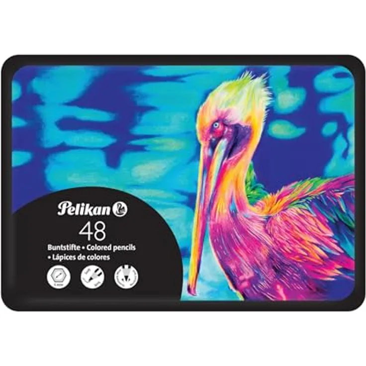 Pelikan Premium Buntstifte, sechseckige Holzstifte im Metall-Etui, 48 Farben, mit Metallic- und Pastell-Tönen