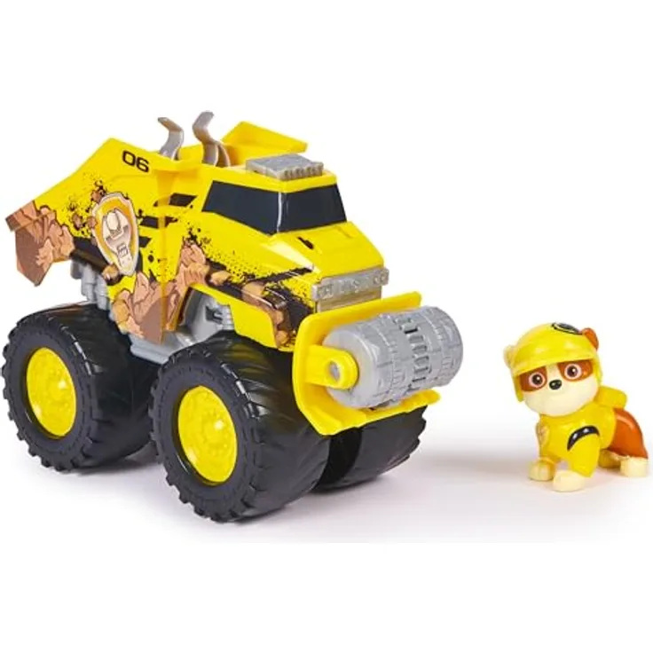 Paw Patrol Rubble’s Bulldozer, Spielzeugauto mit ausfahrbarer Pflugwalze und Rubble-Figur im Rescue Wheels Look