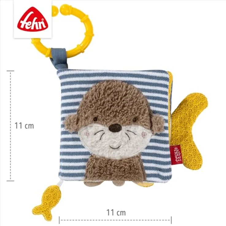Fehn Greifspielzeug Otter Theo, Fühlbuch mit Quietsche, Spiegel und Greifring für Babys und Kleinkinder ab 0 Monaten – Bild 4
